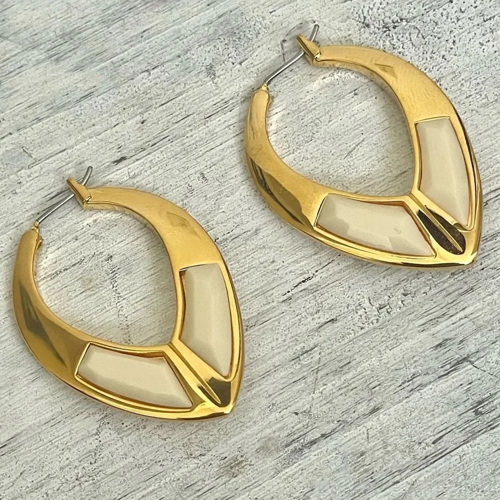 Trina Turk gold tone and white hoop earrings